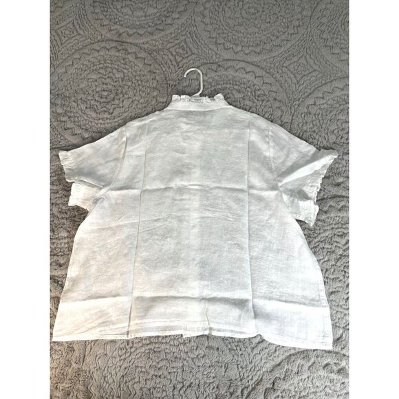 J. Crew White Ruffle Trim Button Up Shirt In 100 % Linen Size 2X New Collared - Picture 4 of 6